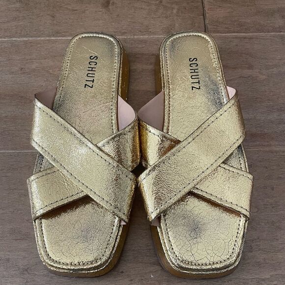 NWOT Schutz Gold Sandal - Picture 1 of 3